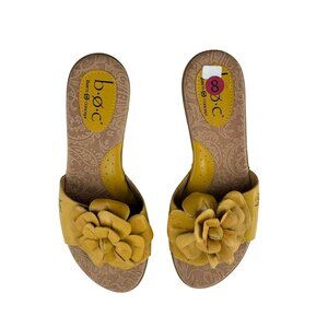 B.o.C Womens Floral Slide Sandals Size 8 Mustard Yellow Leather